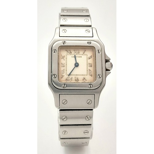 27 - A Vintage Cartier Santos - Model 1565 Quartz Ladies Watch. Stainless steel bracelet and case - 24mm.... 