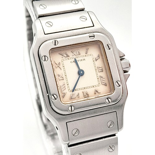 27 - A Vintage Cartier Santos - Model 1565 Quartz Ladies Watch. Stainless steel bracelet and case - 24mm.... 