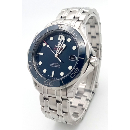 13 - An Omega Seamaster 300M Automatic Gents Watch. Stainless steel bracelet and case - 41mm. Blue dial w... 