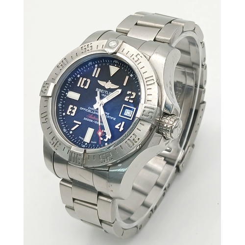 20 - A Stylish Breitling Avenger II Seawolf Automatic Gents Watch. Stainless steel bracelet and case - 45... 