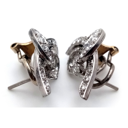 382 - A FABULOUS PAIR OF DIAMOND EARRINGS SET IN 18K WHITE AND YELLOW GOLD ,    6.4gms