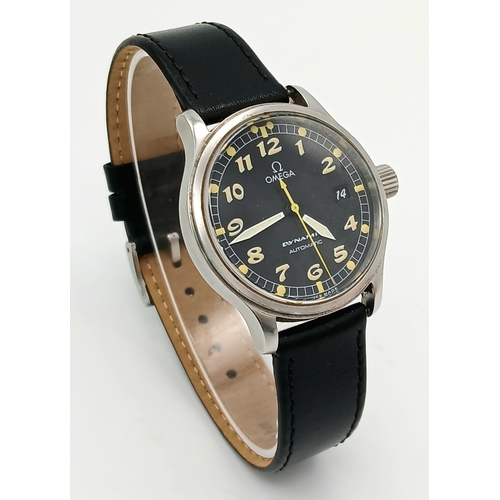 113 - A Lovely Vintage Omega Dynamic Gents Watch. Black leather strap. Stainless steel case - 37mm. Black ... 