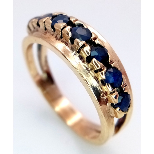 207 - A 9K YELLOW GOLD SAPPHIRE SET RING 4G TOTAL WEIGHT, SIZE O. Ref: SC 4012