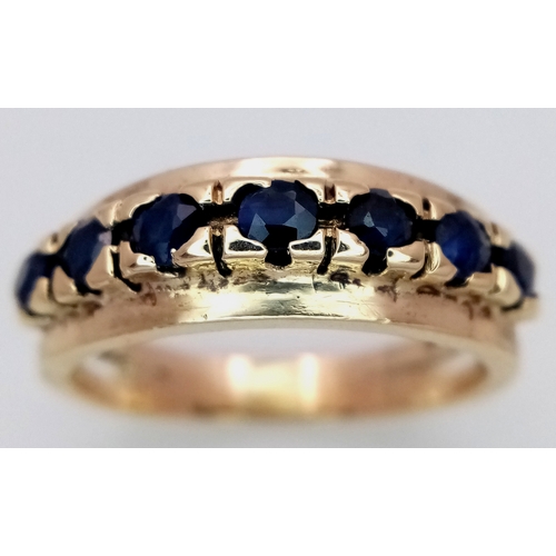 207 - A 9K YELLOW GOLD SAPPHIRE SET RING 4G TOTAL WEIGHT, SIZE O. Ref: SC 4012