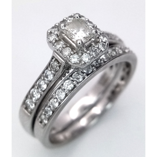 513 - Two Platinum Diamond Rings. A 0.77ctw two level size S and a diamond half eternity size S. 10.2g tot... 