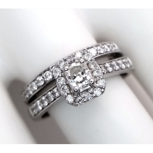 513 - Two Platinum Diamond Rings. A 0.77ctw two level size S and a diamond half eternity size S. 10.2g tot... 