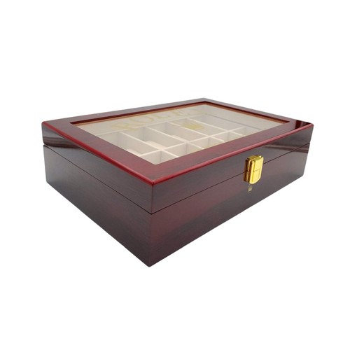 514 - An Excellent Condition Cherry Wood Piano Finish 12 Watch Dealer Display Box. 31.5x21x8cm.