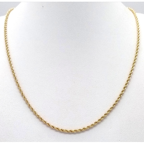 125 - A 9K Yellow Gold Rope Necklace. 44cm. 1.83g.