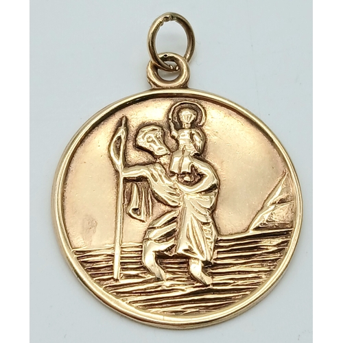 129 - A 9K Yellow Gold St. Christopher Pendant. 3cm. 4.9g