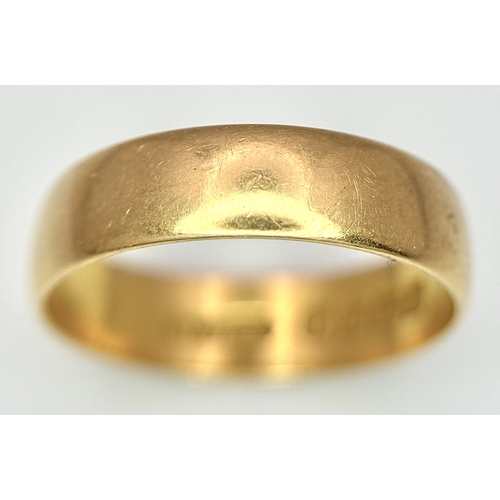 136 - A Vintage 22K Gold Yellow Band Ring. Size J 1/2. 5mm width. 2.7g. London hallmarks