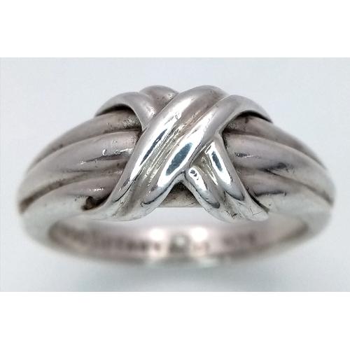 139 - A Vintage Tiffany and Co. 925 Sterling Silver Love knot Ring. Size R.