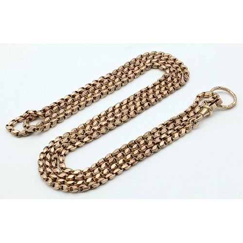 148 - An Incredible 9K Gold Antique Long Chain. Lobster clasp with a hanging ring pendant. 146cm. 48.4g