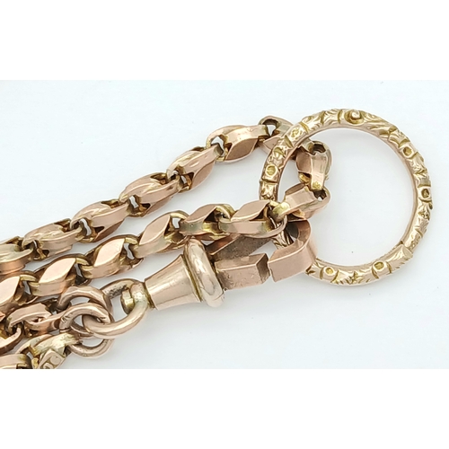 148 - An Incredible 9K Gold Antique Long Chain. Lobster clasp with a hanging ring pendant. 146cm. 48.4g