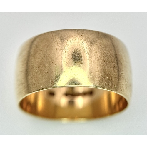 169 - A Vintage 9K Yellow Gold Band Ring. 10mm width. Size N 1/2. 5.38g