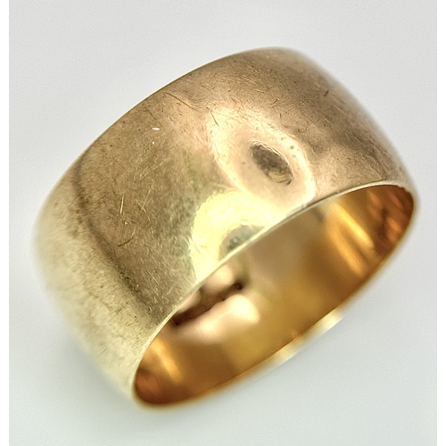 169 - A Vintage 9K Yellow Gold Band Ring. 10mm width. Size N 1/2. 5.38g