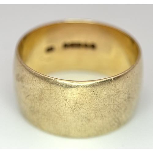 169 - A Vintage 9K Yellow Gold Band Ring. 10mm width. Size N 1/2. 5.38g