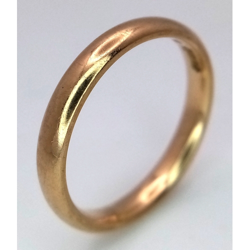 45 - A Vintage 9K Yellow Gold Band Ring. 4mm width. Size N. 2.7g. Full UK hallmarks.