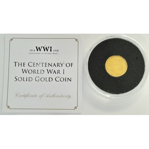 94 - A 9K Gold WW1 Commemorative Coin with COA. 1g.