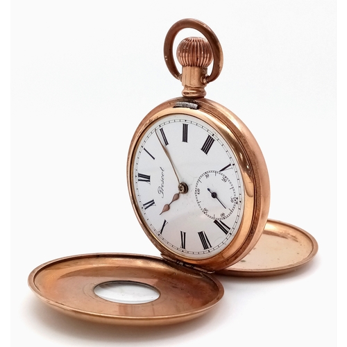 1175 - An Antique Gold Plated Full Hunter 'Prescot' Pocket Watch. Top winder. 5cm diameter. Works but tempe... 