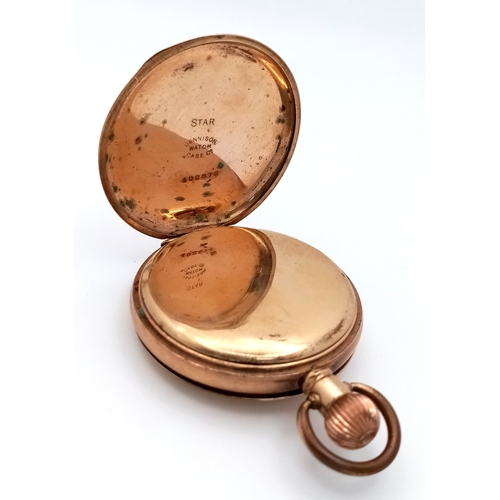 1175 - An Antique Gold Plated Full Hunter 'Prescot' Pocket Watch. Top winder. 5cm diameter. Works but tempe... 