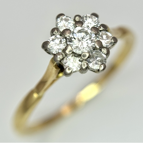 163 - AN 18K YELLOW GOLD ( TESTED ) DIAMOND CLUSTER RING - 0.35CTW. 3.2G. SIZE R. SC5091.