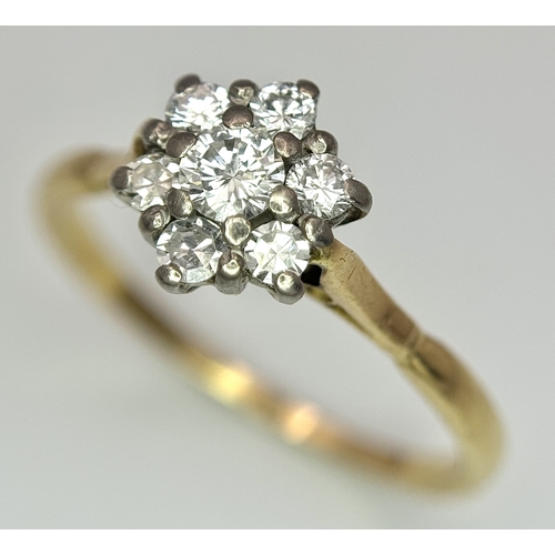 163 - AN 18K YELLOW GOLD ( TESTED ) DIAMOND CLUSTER RING - 0.35CTW. 3.2G. SIZE R. SC5091.