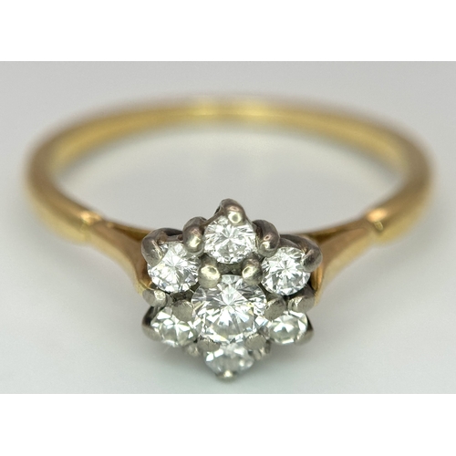 163 - AN 18K YELLOW GOLD ( TESTED ) DIAMOND CLUSTER RING - 0.35CTW. 3.2G. SIZE R. SC5091.