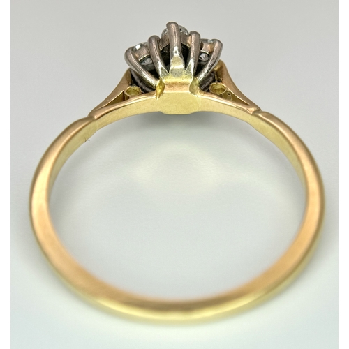 163 - AN 18K YELLOW GOLD ( TESTED ) DIAMOND CLUSTER RING - 0.35CTW. 3.2G. SIZE R. SC5091.