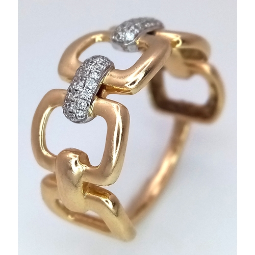 43 - A 14K YELLOW GOLD DIAMOND SET LINK DESIGN RING. 3.5G. SIZE M. SC5075