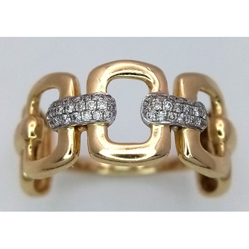 43 - A 14K YELLOW GOLD DIAMOND SET LINK DESIGN RING. 3.5G. SIZE M. SC5075