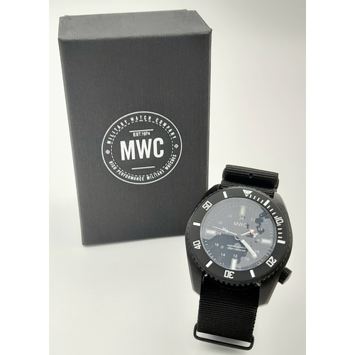 1344 - A MWC (Military Watch Company), Full Mil Spec, 500 Metre PVD Submarine Crew Watch. 45mm Case. Helium... 