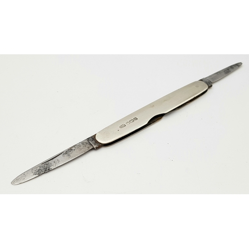 1641 - An Antique Hallmarked 1918 Silver Cased Double Bladed Penknife. Unfolded Length 7.5cm. Made by Georg... 