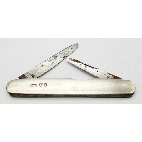 1641 - An Antique Hallmarked 1918 Silver Cased Double Bladed Penknife. Unfolded Length 7.5cm. Made by Georg... 