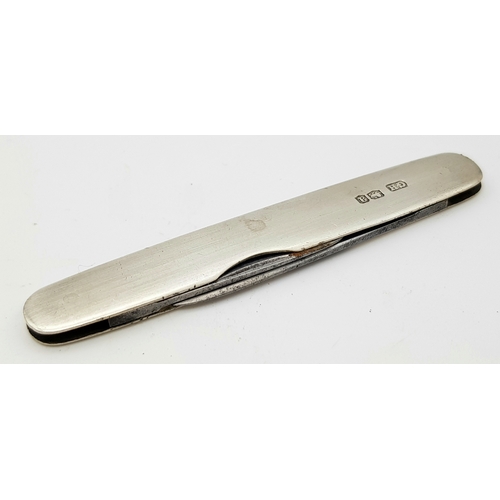 1641 - An Antique Hallmarked 1918 Silver Cased Double Bladed Penknife. Unfolded Length 7.5cm. Made by Georg... 