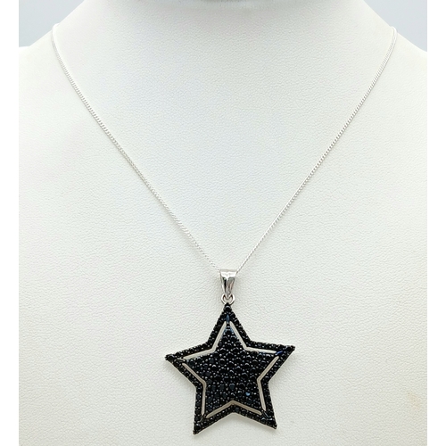 1637 - A New, Onyx Set Sterling Silver Star Pendant Necklace-46cm Length Chain. Pendant Measures 3cm Wide. ... 