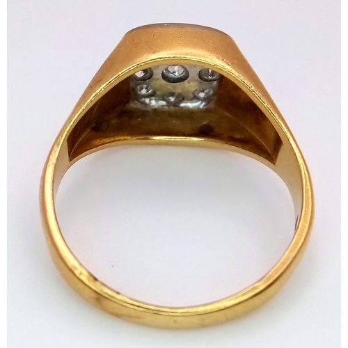 30 - AN 18K YELLOW GOLD DIAMOND SET SIGNET RING 0.35CT , 5.1G TOTAL WEIGHT, SIZE O. Ref: SC 4072