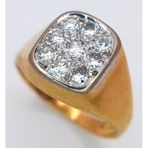 30 - AN 18K YELLOW GOLD DIAMOND SET SIGNET RING 0.35CT , 5.1G TOTAL WEIGHT, SIZE O. Ref: SC 4072