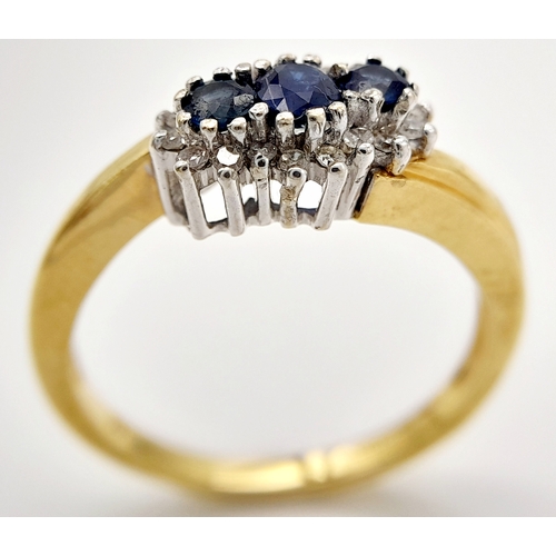 37 - AN 18K YELLOW GOLD DIAMOND & SAPPHIRE RING 3.6G TOTAL WEIGHT, SIZE N. Ref: SC 4035