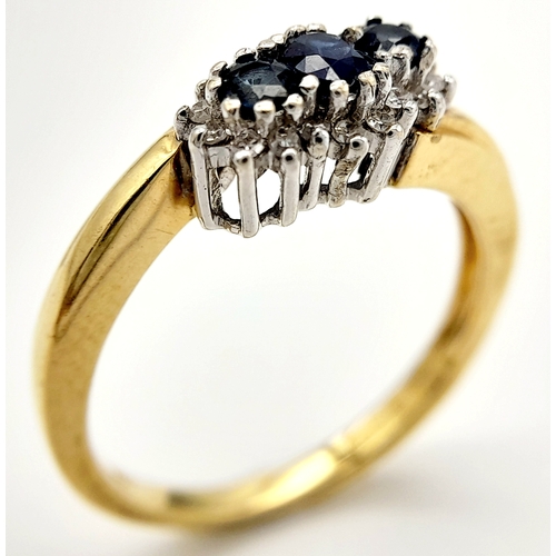 37 - AN 18K YELLOW GOLD DIAMOND & SAPPHIRE RING 3.6G TOTAL WEIGHT, SIZE N. Ref: SC 4035