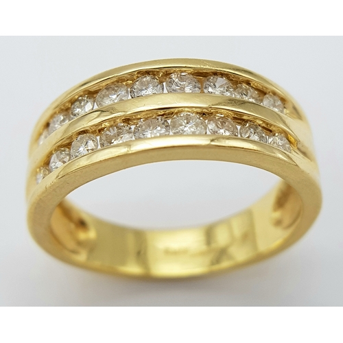 47 - AN 18K YELLOW GOLD 2 ROW DIAMOND RING - 0.45CTW. 5G. SIZE N. A/S 1221.