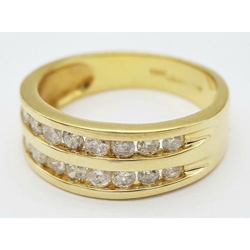 47 - AN 18K YELLOW GOLD 2 ROW DIAMOND RING - 0.45CTW. 5G. SIZE N. A/S 1221.