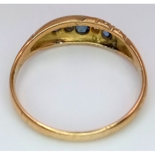 107 - AN 18K YELLOW GOLD VINTAGE DIAMOND & SAPPHIRE RING 2.6G SIZE O 1/2. Ref: SC 4038