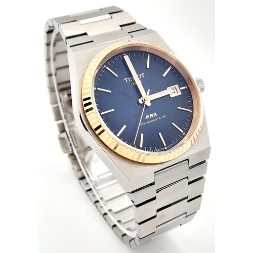 109 - A Tissot PRX Powermatic 80 Automatic Gents Watch. Stainless steel bracelet and case - 41mm. Blue dia... 