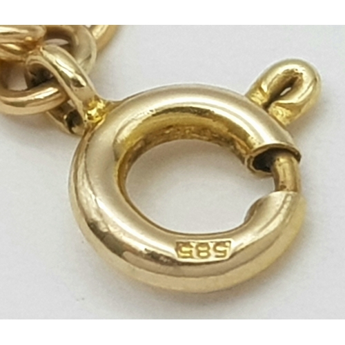 131 - A 14K GOLD BRACELET WITH CHINESE SYMBOLS FOR HEALTH, HAPPINESS, WEALTH, LOVE, LUCK & PEACE. 5.3G. TA... 