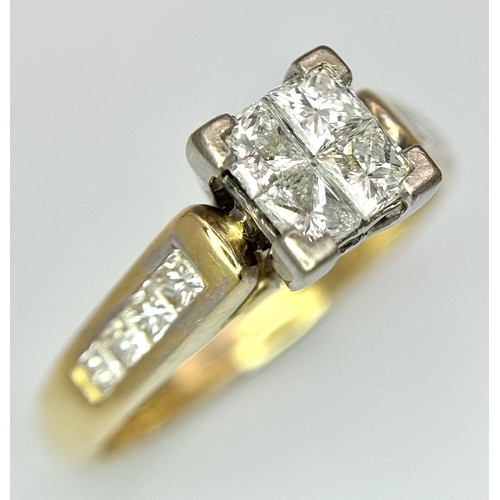 138 - AN 18K YELLOW GOLD DIAMOND CLUSTER RING - 0.75CTW. 3.8G. SIZE K. A/S 1216.