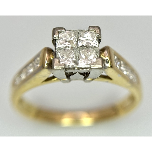 138 - AN 18K YELLOW GOLD DIAMOND CLUSTER RING - 0.75CTW. 3.8G. SIZE K. A/S 1216.