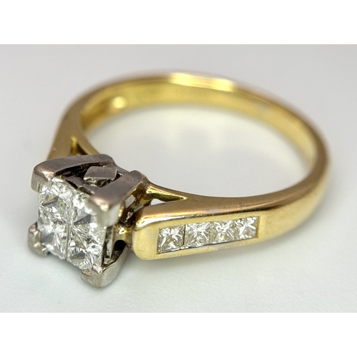 138 - AN 18K YELLOW GOLD DIAMOND CLUSTER RING - 0.75CTW. 3.8G. SIZE K. A/S 1216.