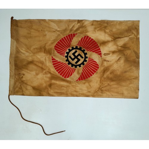 139 - A 1938 KDF 3rd Reich Flag. Features a swastika in a cogwheel design. Markings of: E.S. Robert Ley, H... 