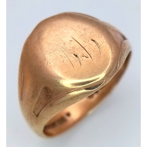 184 - A Vintage 9K Yellow Gold Signet Ring. Size P 1/2. 7g