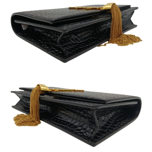 192 - A Saint Laurent Black Croc-Embossed Kate Tassel Shoulder Bag. Black croc-embossed leather exterior w... 